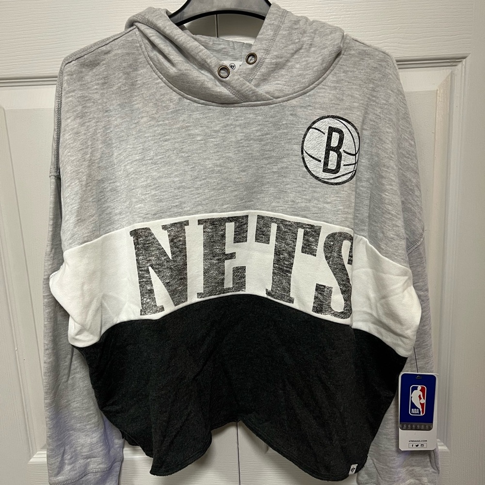 '47 Brand Women’s Heathered Brooklyn Nets Lizzy Cutoff Pullover Hoodie | Size XL